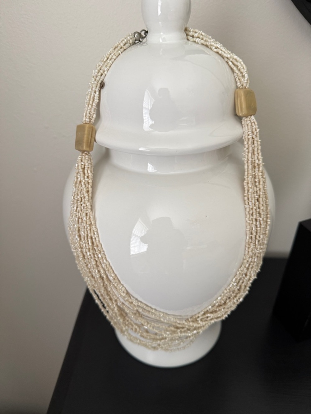 Layered Ivory Beaded Statement Necklace - Unbranded